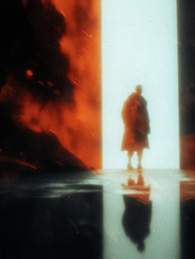 Figure in Dimensional Rift Eerie Red Light