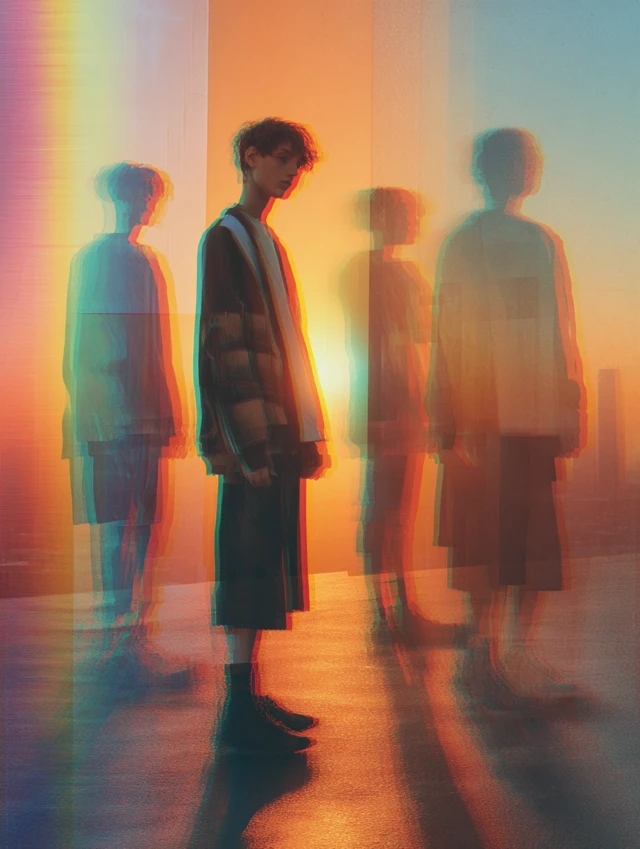 Dreamy Surreal Portrait of Guys in University Casual Clothes