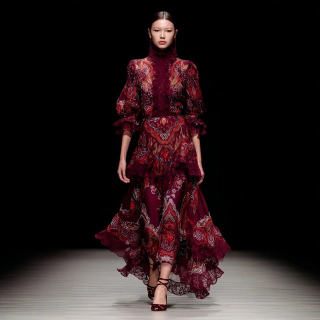 Boho Chic Dress on the Catwalk Burgundy Lace Dress