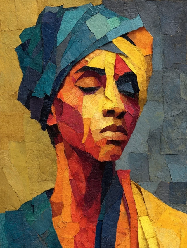Cubist Portrait of Black Woman with Head Wrap