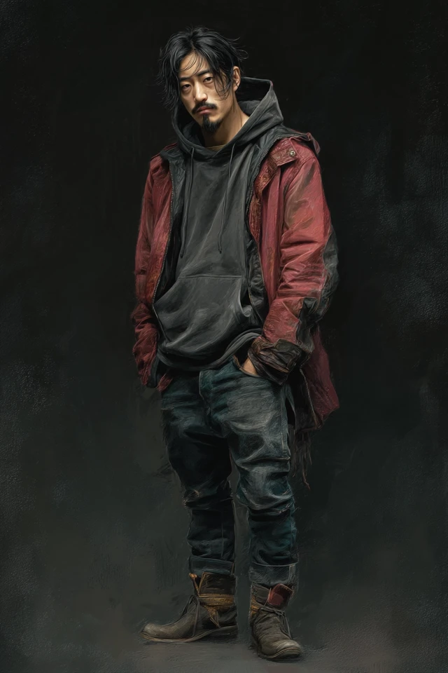 Mysterious Asian Man Digital Oil Painting