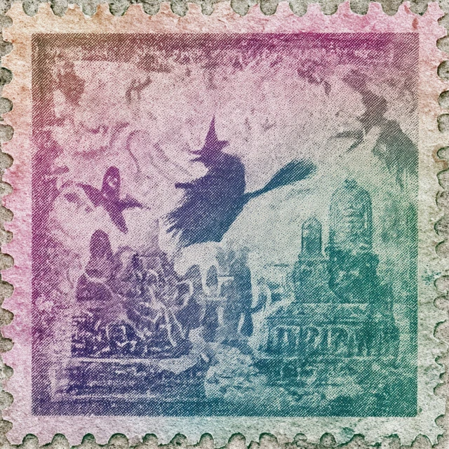 Vintage Halloween Stamp Witch Ghosts