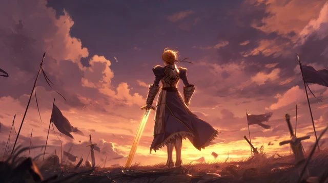 Saber Fate on Battlefield Sunset Anime