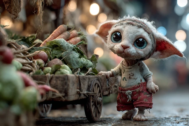 Devon Rex Kitten at Market Sad Adorable Cartoon