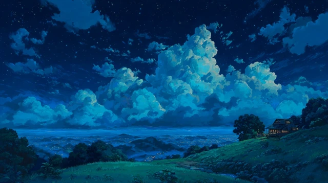 Anime Night Sky Ghibli Miyazaki Scene