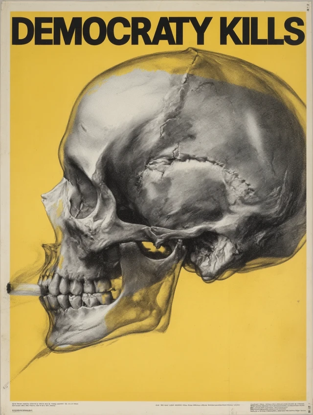 Democracy Kills Satirical Poster XRay Skull 70s