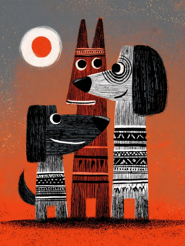 Dogon Art Inspired Illustration Of Dogs