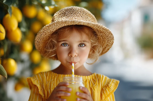 Cute Girl Drinking Lemonade Summer Photography