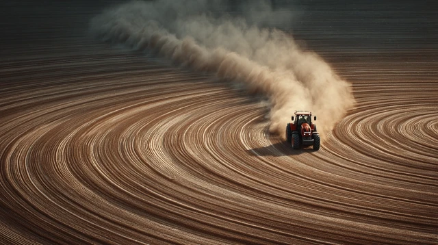 Precision Farming Art: Tractor Drawing in Field