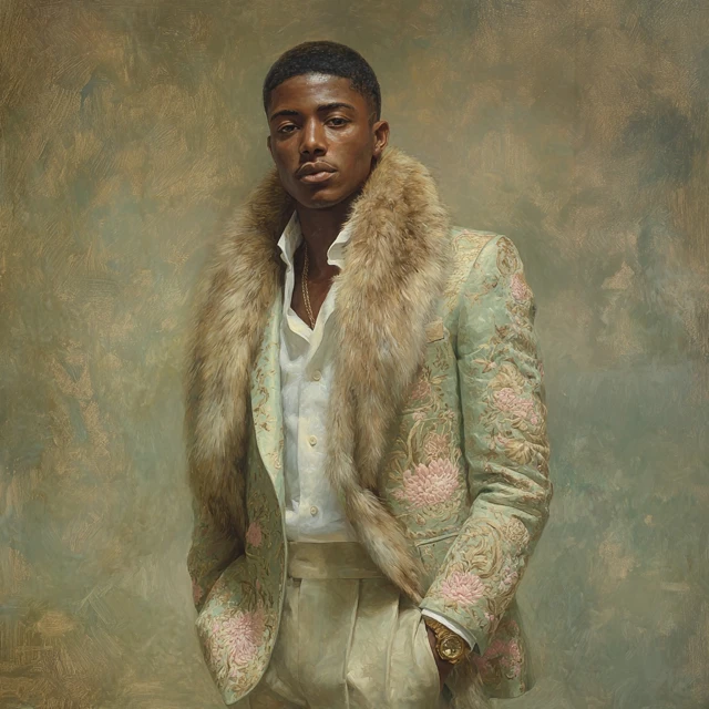 Elegant Portrait Oil Painting Man Floral Blazer