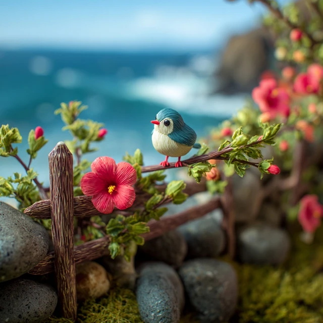 Chibi Bird in a Diorama Wes Anderson Style