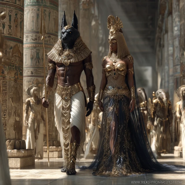 Egyptian Gods Wepwawet and Amentet in Ancient Temple
