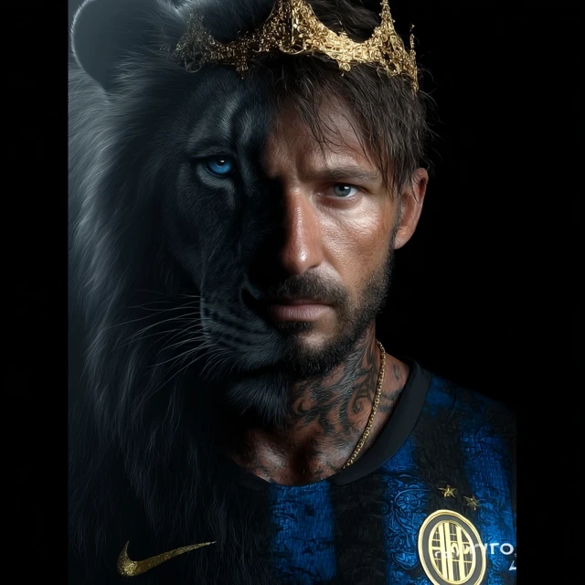 Half Lion Half Man King with Golden Crown Hyper Realistic