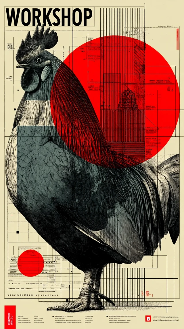 Bauhaus Rooster Poster Design for Printmaking Workshop