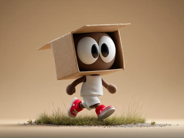 Cute Cartoon Box Character Running 3D Render