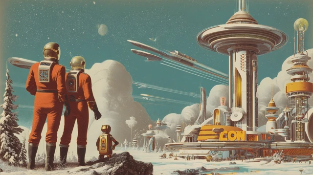 Retro Futuristic Space Scene Illustration