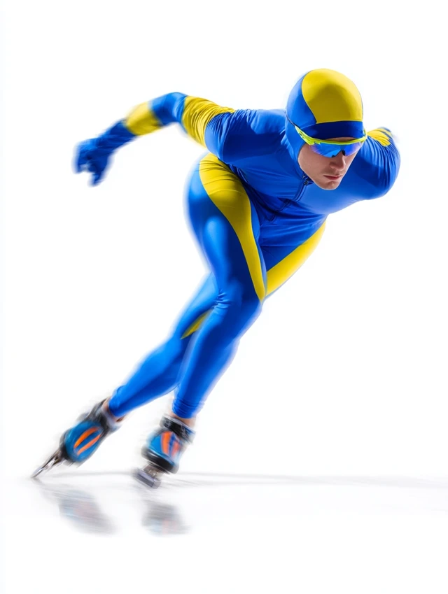 Male Speed Skater in Motion Isolated on White
