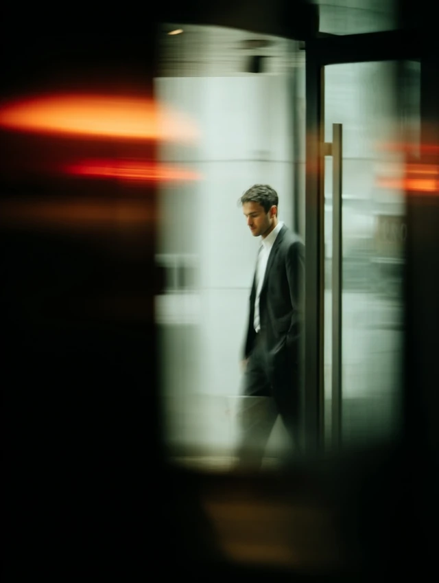 Handsome Man Entering Office Building