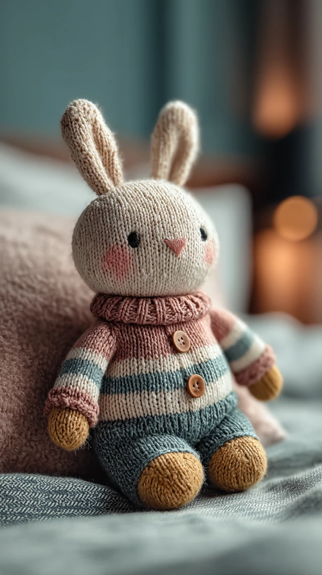 Handmade Knitted Bunny Stuffed Animal Pastel Bedroom
