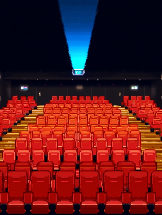 Retro Pixel Art Movie Theater Interior