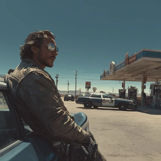 Detective at Gas Station Nevada Neo Western Thriller