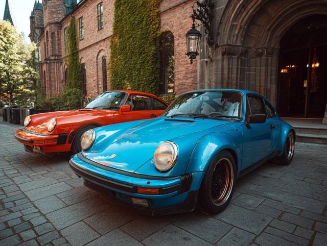 Classic Porsche Cars Blue and Red