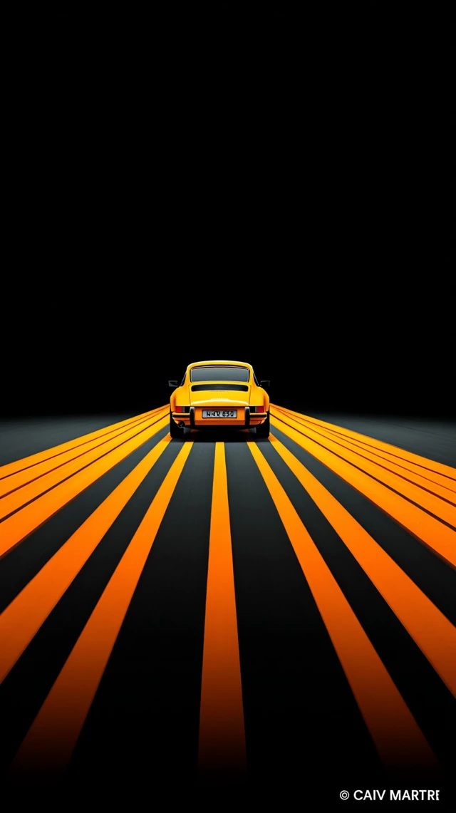 Yellow Sports Car in Tron Inspired Cyberpunk Scene