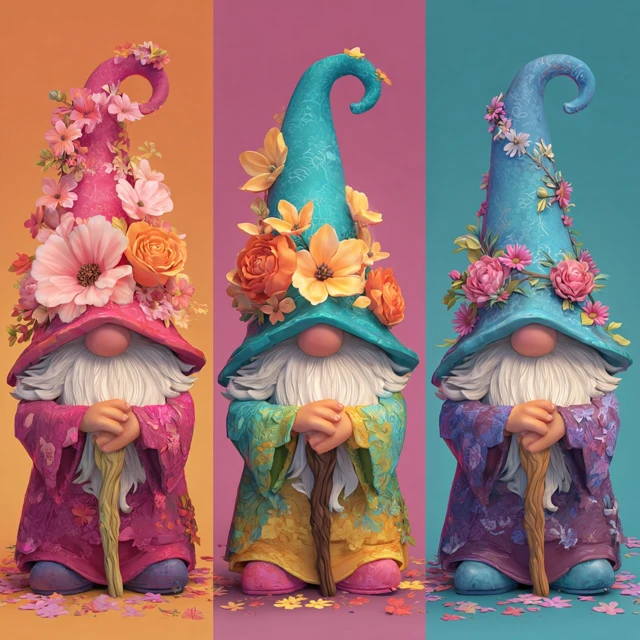 Whimsical Gnome with Flower Hat Blossoms
