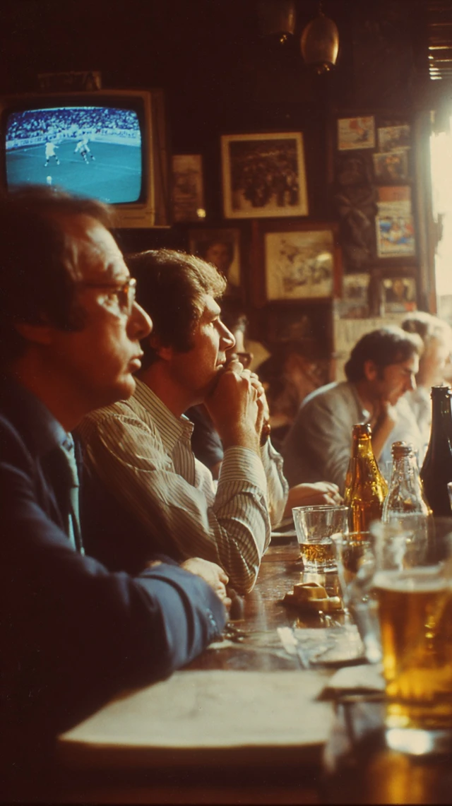 Italian Men Watch Football in 1970s Cafe