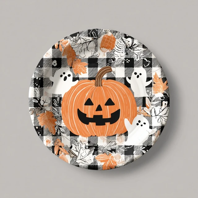 Halloween Paper Plates JackOLantern Ghosts Leaves