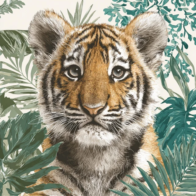 Cute Tiger in Viridian Vector Art