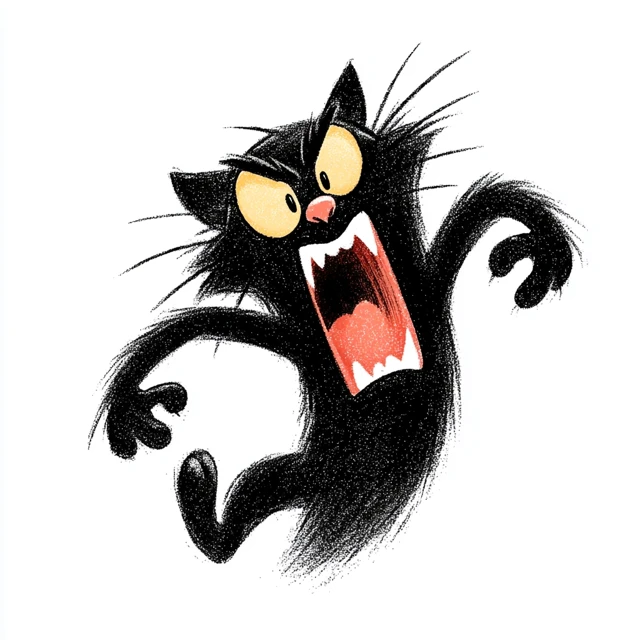 Angry Black Cat Kicks Out Rats Cartoon Illustration