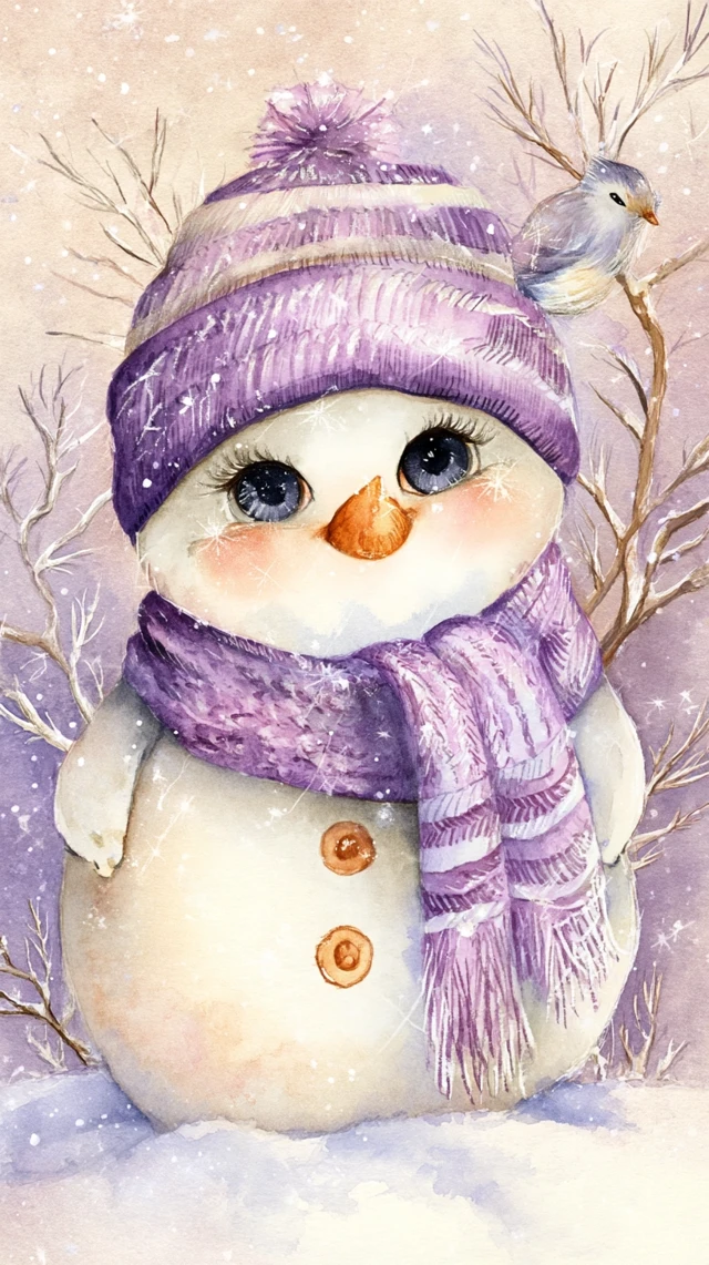 Watercolor Snowman in Winter Wonderland