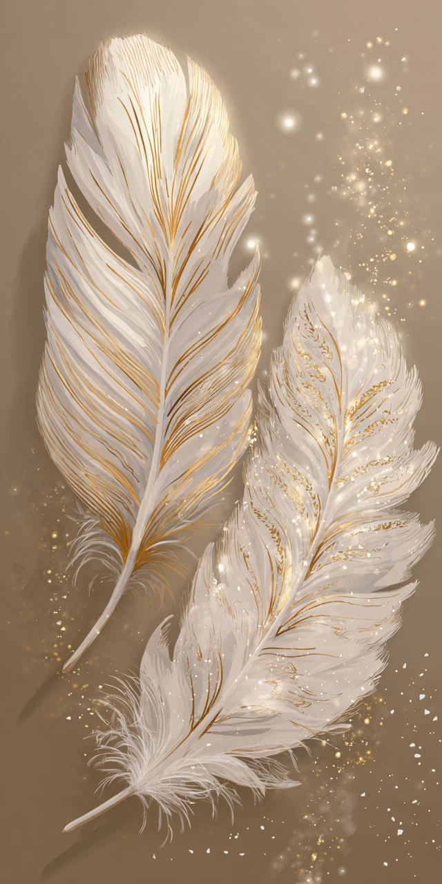 White Feathers with Golden Edges Glitter Illustration