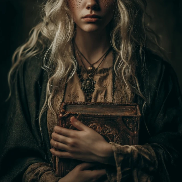 Beautiful Witch with Grimoire Ethereal Enchanted Design