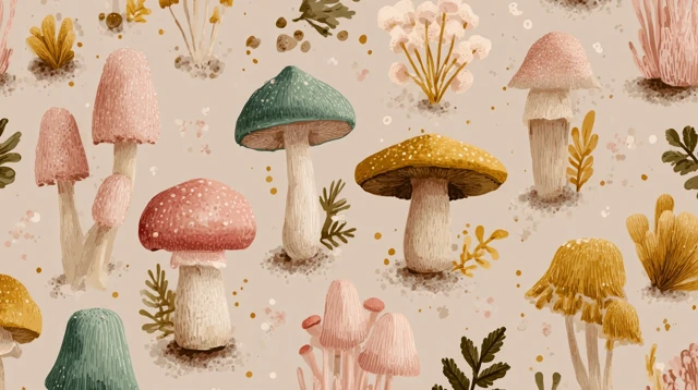 Pastel Mushroom Pattern Forest Ground Vector Art