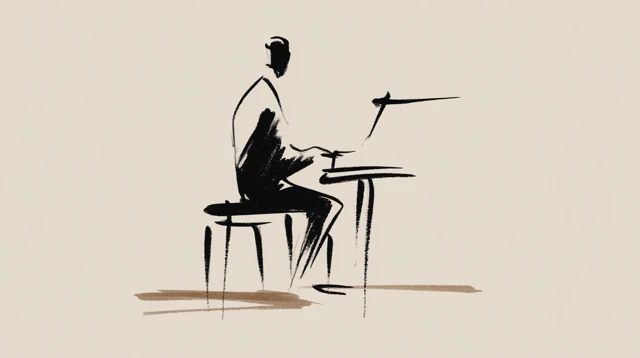 Minimalist Street Musician Piano Drawing Paris