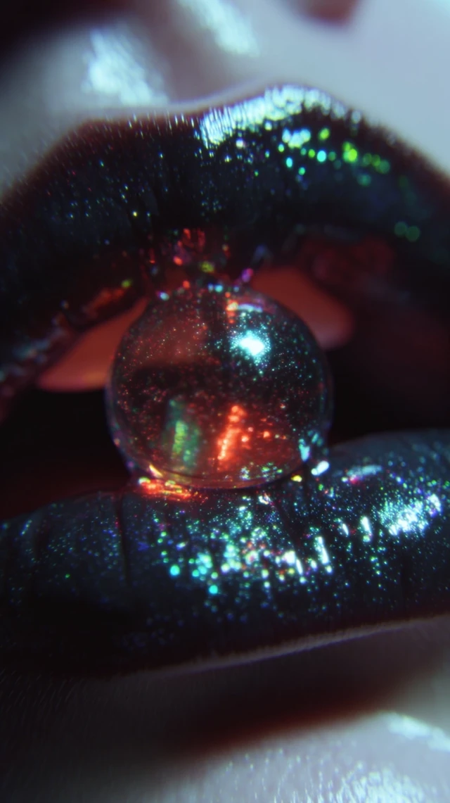 Glossy Lips and Holographic Pill - Cinematic Photo