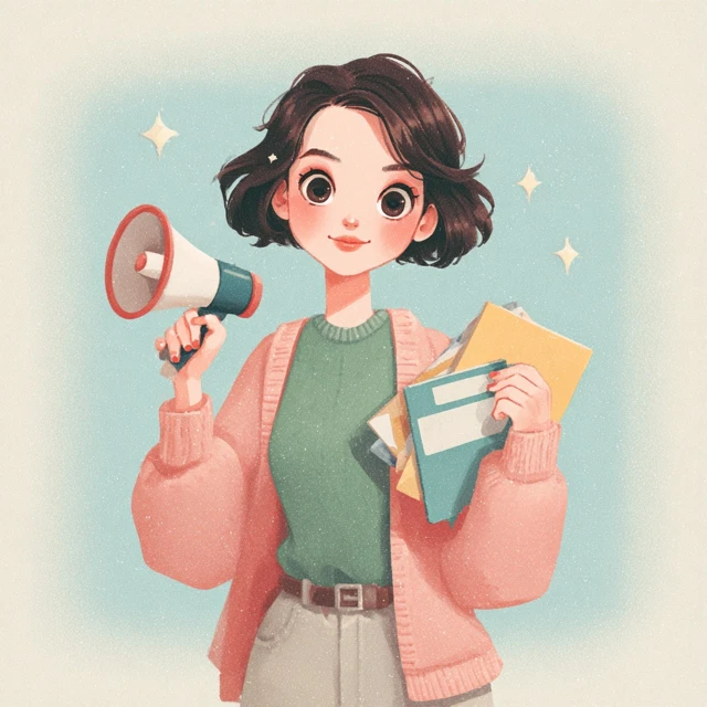 Cute Girl with Megaphone and Punch Card Modern Art