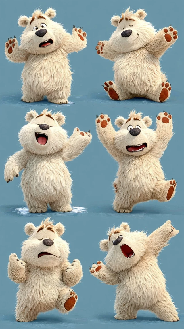 3D Cartoon Bear Character Sheet with Expressions