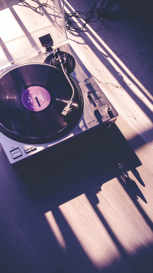 Aesthetic Record Player Purple Tones Golden Hour