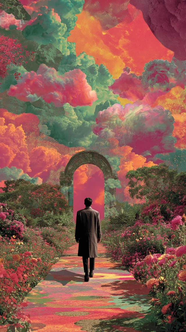 Dreamy Surreal Landscape Man and Archway