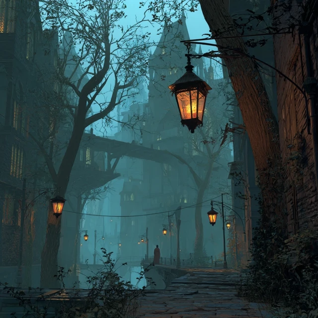 Lantern City Landscape A Peaceful Night Scene