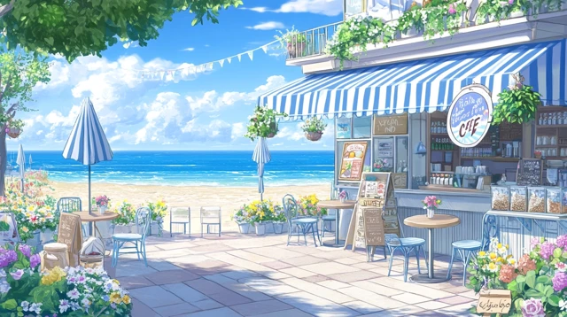 Anime Beach Cafe Beautiful Seaside Scene