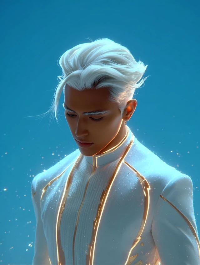 Handsome Man Futuristic White Suite