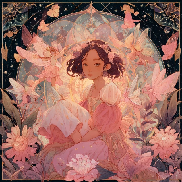 Fairy Girl in a Floral Garden Illustration