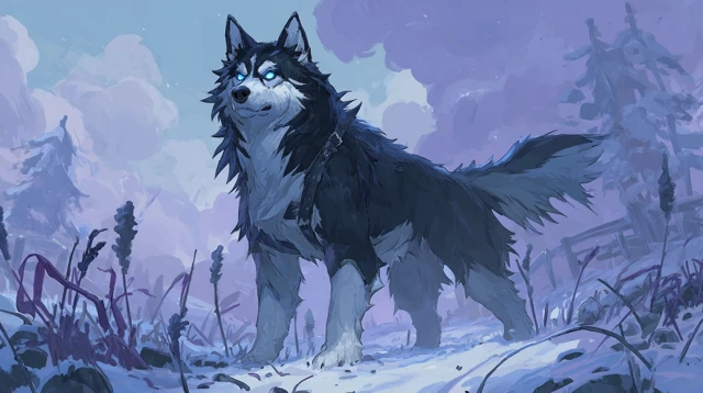 Alaskan Malamute in Arcane Style Winter Portrait