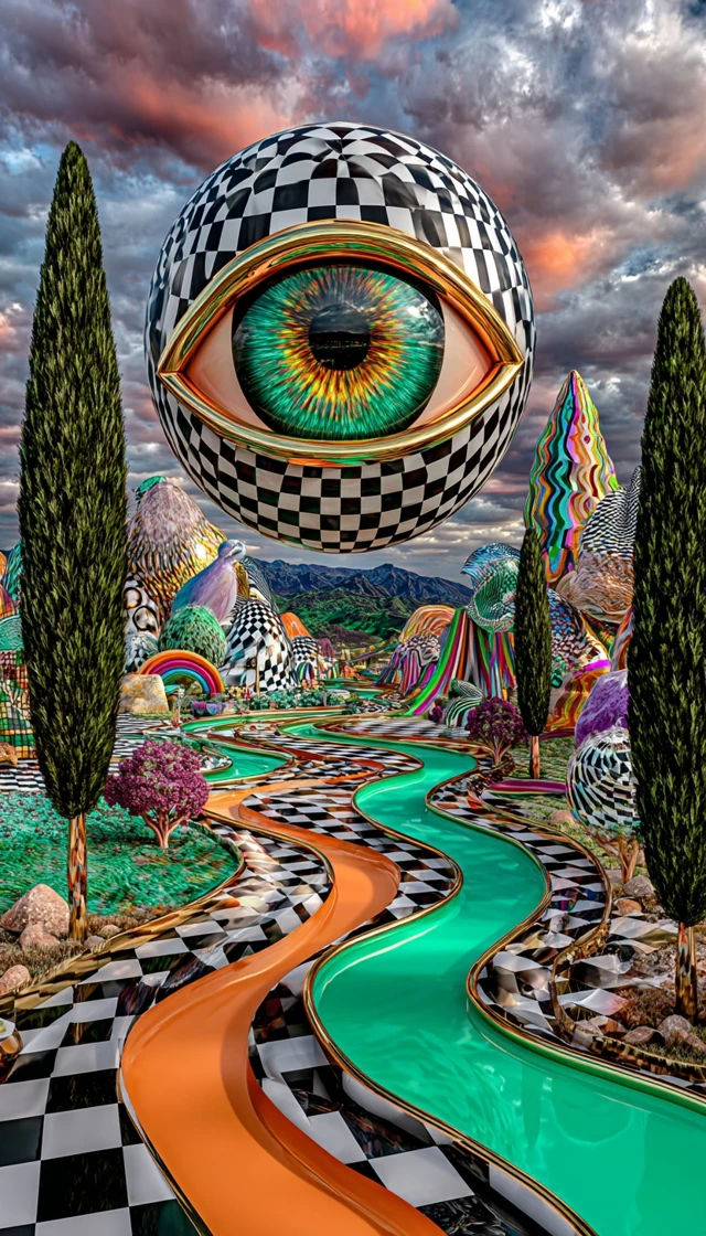Psychedelic Landscape Giant Eyeball Dreamy Garden