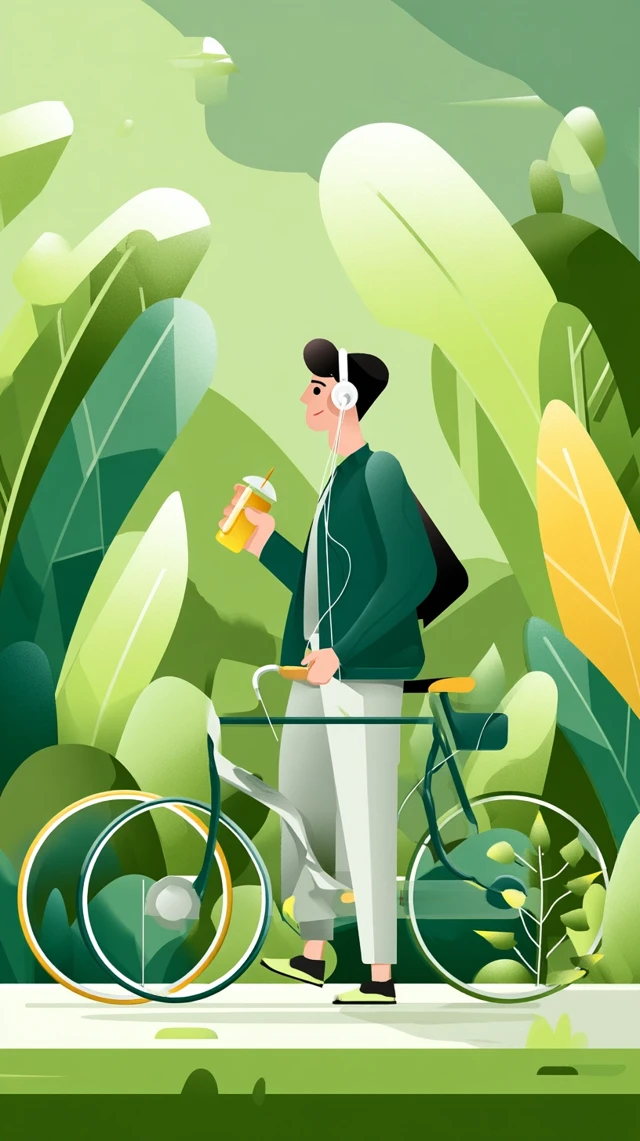 Sporty Boy on Bike in Park Graphic Illustration