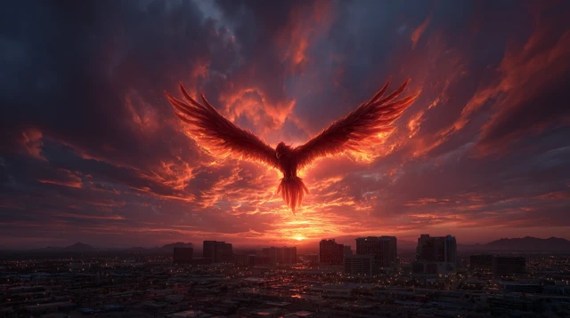 Fiery Phoenix Above Phoenix Arizona at Dusk